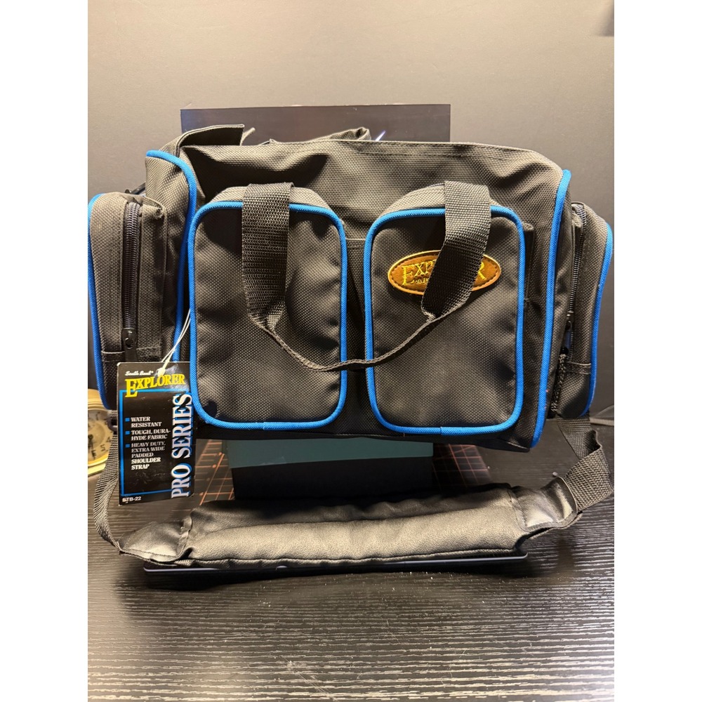 South Bend Explorer Pro Series Tackle Bag Black Blue Water Resistant ETB-22 NEW